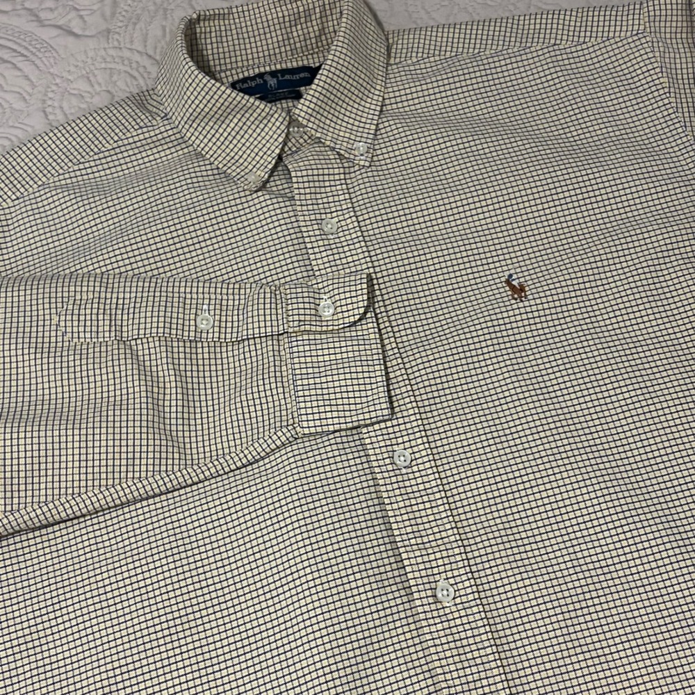 Ralph Lauren Blake Men's‎ Oxford Button Down Shirt Plaid Yellow/Purple Sz L OCBD
